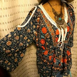 Boho floral cold shoulder blouse